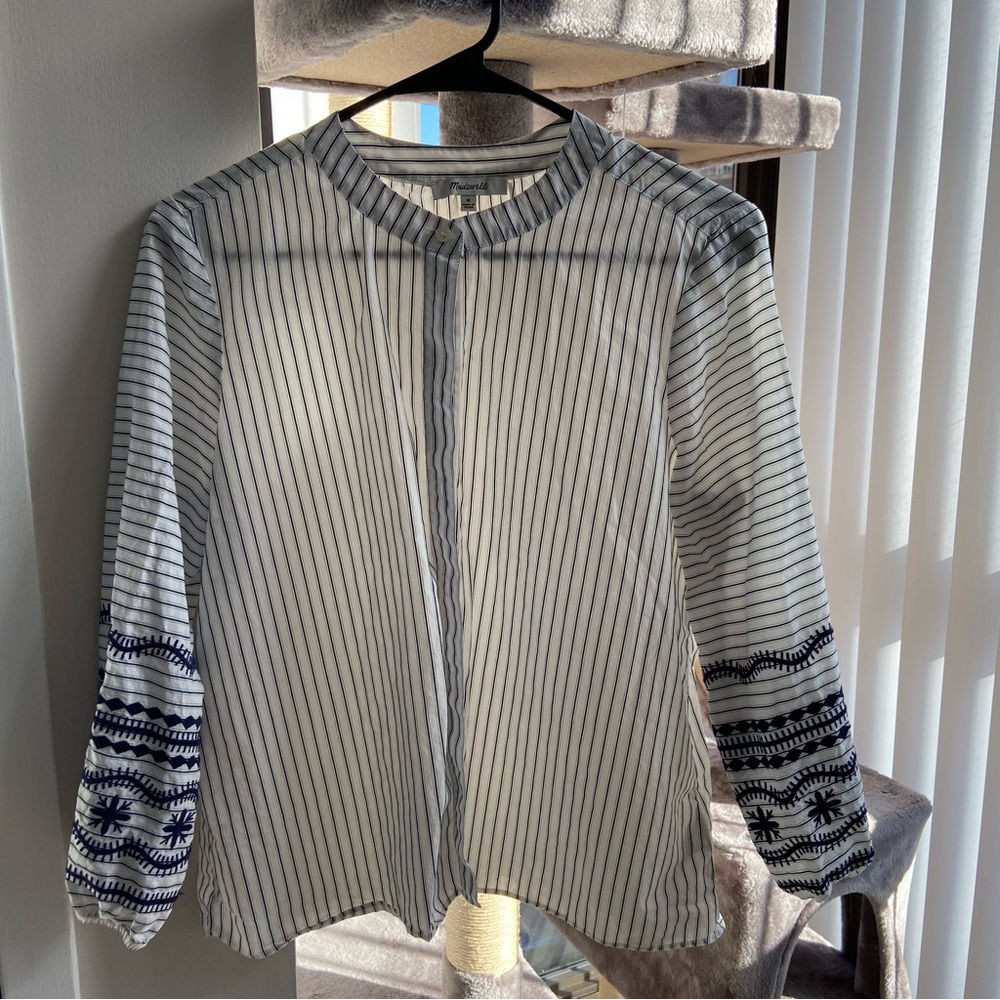 Madewell Striped Embroidered-Sleeve Shirt